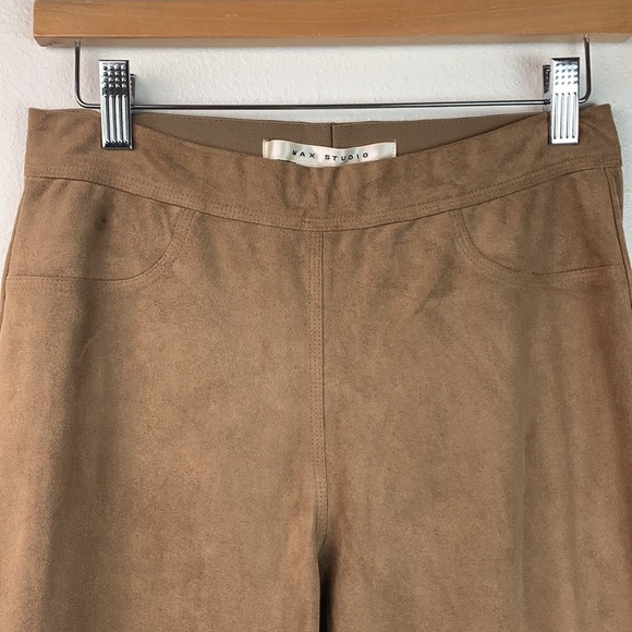 Max Studio faux suede stretch warm microfiber pull on skinny leggings, tan pants - Picture 4 of 9